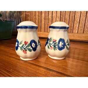 Vintage Blue Floral Salt & Pepper Shakers Hand Painted Ceramic Japan Style